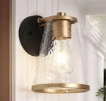 Lnc Modern Gold And Black Outdoor Wall Lantern Sconce With Textured Glass Shade. Fixed Price $24.00.