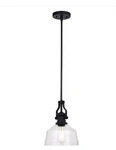 Vaxcel Beloit 1 Light 9" Mini Pendant, Matte Black/clear Seeded - P0357. Fixed Price $109.00.