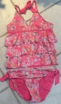 Justice Tankini Sz 16 1/2 Pink Tiered Shimmering Silver Super Cute!!. Fixed Price $49.99.