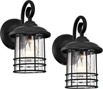 Textured Black Outdoor Wall Light 2-PACK, 10" Seedy Glass Lanterns. Fixed Price $102.99.