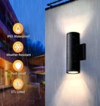 Modern Outdoor Wall Lights, Up & Down Sconces Cylinder Matte Black Wowlite 2PC. Fixed Price $45.99.
