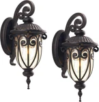 Pack Vintage Bronze Outdoor Wall Lanterns With Clear Glass Shade, 23" High. Fixed Price $433.99.