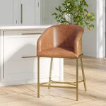 Hampton 26" Modern Counter Stool, Tobacco Brown Faux Leather & Gold Steel Frame. Fixed Price $339.99.