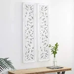 Litton Lane White Wooden Distressed Floral Home Wall Decor Pair 12" X 49.5" S2. Fixed Price $90.00.
