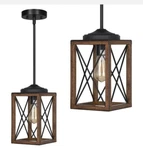 Dewenwils 2 Pack Farmhouse Pendant Metal Hanging Light Fixture Wood Finish. Fixed Price $55.00.
