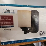 Patriot Lighting Led Outdoor Wall Lantern White/ Hammered Glass 10"X 17.75"X 11". Fixed Price $25.00.