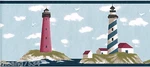 Nautical Lighthouse Coastline Beach Scene Sea Side Blue Trim Wall Paper Border. Fixed Price $23.99.