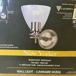 New Yorker Brushed Nickel Wall Light Canarm IWF256A01BN-RG Sconce Clear. Fixed Price $35.00.