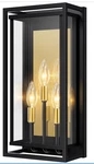 Redluck Large 15 In Outdoor Wall Lantern 3-LIGHT, Black With Gold Backplate. Fixed Price $42.99.