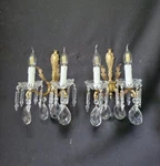 Vintage Antique Pair French Empire Brass Crystal 2 Sconces Wall. Fixed Price $225.00.