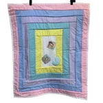 Handmade Cat Dog Pastel Springtime Gingham Heart Baby Quilt Wall. Fixed Price $35.00.