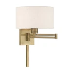 Livex Light Swing Arm Wall Lamp, Antique Brass/oatmeal 40037-01. Fixed Price $289.96.