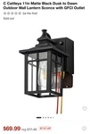 Cattleya 11IN Matte Black Outdoor Wall Lantern, Dusk-to-dawn, Gfci Outlet. Fixed Price $49.99.