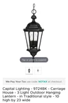 Capital Lighting Lantern Pendent 9724BK. Fixed Price $79.99.