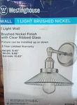 New Westinghouse 1-LIGHT Wall Sconce Brushed Nickel & Clear Ribbed Glass. Fixed Price $23.99.