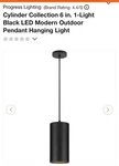 Progress Lighting Round Cylinder Hanging Pendant 12X6 P550100-031-30. Fixed Price $75.00.