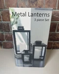 Home Metal Lanterns 3PC Set Black Decorative Candle Holders Open Box. Fixed Price $26.00.