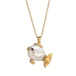 Cute Ocean Style Fish Pendant Necklace Golden Finish, Sea Jewelry. Fixed Price $13.88.