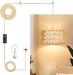 Boho Plug Pendant Light, Rattan Hanging Lamp With Woven Shade, 3-WAY. Fixed Price $63.98.