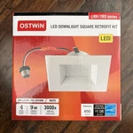Ostwin Led Downlight Square 4" 9W 3000K White Dimmable 650LM. Fixed Price $9.99.