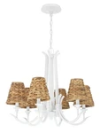 Craftmade Kokomo 6-LIGHT Matte White Chandelier W/ Natural Seagrass Shades. Fixed Price $229.44.