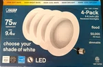 Feit Electric Led 75W Replacement, Dimmable, 4-PACK 1715920. Fixed Price $29.99.