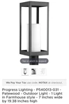 Best Price! Progress Lighting P540013-031 Patewood 7"W Single Black. Fixed Price $95.00.