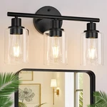 3-LIGHT Black Vanity Fixture Clear Glass Shade For Bathroom Wall Best. Fixed Price $44.99.