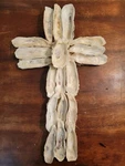 Hanging Handmade Oyster Sea Shell Crucifix Cross 16 3/4 11".. Fixed Price $50.00.