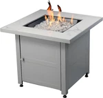30 Inch Square Outdoor Gas Fire Pit Table With Marble Mantel, Slate Finish, Whit. Fixed Price $395.99.