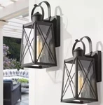 Lnc Craftsman 1-LIGHT Matte Black Outdoor Wall Lantern Sconce Seeded Glass 2-PK. Fixed Price $79.99.