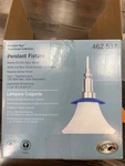 Hampton Bay Pendant Light Fixture Brushed Nickel Marble Glass Shade Blue Accent. Fixed Price $40.00.