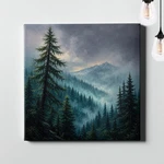 Moody Misty Evergreen Forest Under Rain Sky Wall Art Dark Landscape. Fixed Price $10.91.