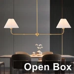 Fiyueoyi 2-LIGHT Modern Chandelier Fixture, Gold With White Fabric Shades. Fixed Price $84.04.