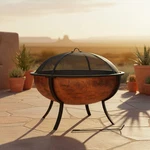 32 In Steel Fire Pit With Screen, Grate, And Poker - Copper By Sunnydaze. Fixed Price $245.00.