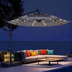 10FT Patio Umbrella Outdoor Offset Hanging 3-TIER With Base Solar Light. Fixed Price $210.00.