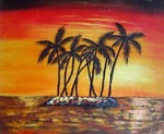 20X24 Palm Trees Silhouette Against Sky Sunset Light Oil Painting Naturalism. Fixed Price $61.00.