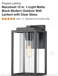Progress Lightingmacstreet 12 In. 1-LIGHT Matte Black Modern Outdoor Wall. Fixed Price $35.49.