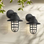 Marlowe 13" High Black Hooded Cage Outdoor Wall Light Set Of 2. Fixed Price $179.99.