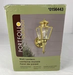 Portfolio Outdoor Brass Clear Glass Lantern 60W #0156443 New Open Box. Fixed Price $19.85.