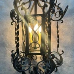 1920S Spanish Revival Wrought Iron Lantern Pendant Lights 34 X19 Chandelier. Fixed Price $795.00.