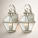 Pair Quoizel Pewter Outdoor Wall Lantern Coach Lights New In Box. Fixed Price $225.00.