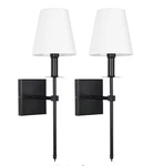 White Fabric Shade Wall Sconce Bedroom Lamp Bathroom Vanity Light 2-PACK. Fixed Price $35.99.