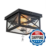 Oupavocs Outdoor Ceiling Light Motion Sensor Black Flush Mount Farm House Porch. Fixed Price $82.86.