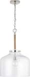 Austin Allen & Co. Corde 1-LIGHT Pendant, Seeded Glass/rope, Dimmable, 14". Fixed Price $75.00.