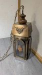 Vintage Spanish Revival Medieval Gothic Metal Swag Pendant Lamp Lantern Light. Fixed Price $198.00.