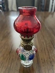 Mini Oil Lamp, Red Shade With Multi Color Base, Great Condition!. Fixed Price $18.00.