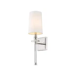 Z-lite 1-LIGHT Polished Nickel Wall Sconce With White Fabric Shade. Fixed Price $36.99.