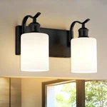 Jazava 2-LIGHT Black Vanity Fixture Modern Wall Sconce Milk Glass VL01BKW-. Fixed Price $87.48.