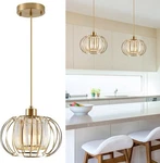 Gold Pendant Light Fixture Modern Crystal Metal Cage Globe Round Brass. Fixed Price $54.99.